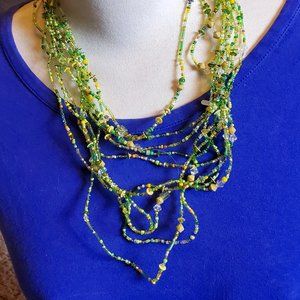 16" Layered Green and Yellow Bead Strand Necklace
